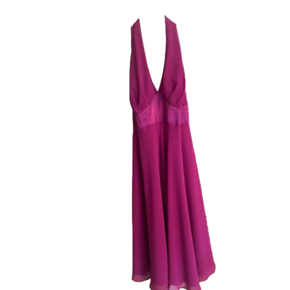 HOST PICK! NWOT #Barbiecore Halter Dress w/ Empire Waist & Chiffon Overlay. - Picture 2 of 14